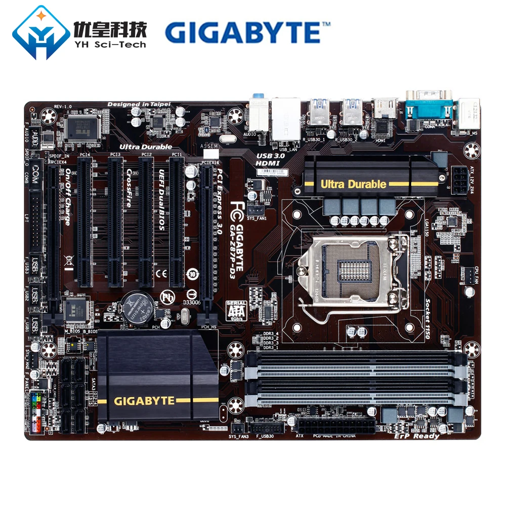 Оригинальная б/у рабочего стола материнской платы Gigabyte GA-Z87P-D3 Z87 LGA 1150 Core i7 i5 i3 DDR3 32G SATA3 USB3.0 HDMI PCI-E 3,0 блок питания ATX