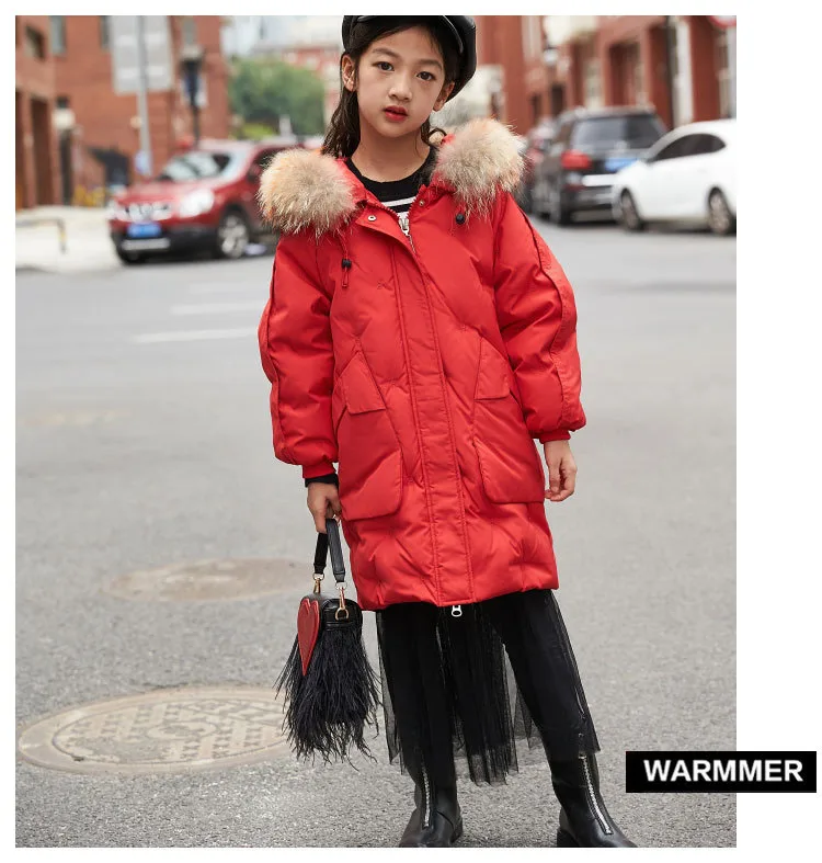 New Fashion 2018 white duck down jackets girls winter coat for boys warm tops clothing fur hooded long coat for kids outerwear (11)