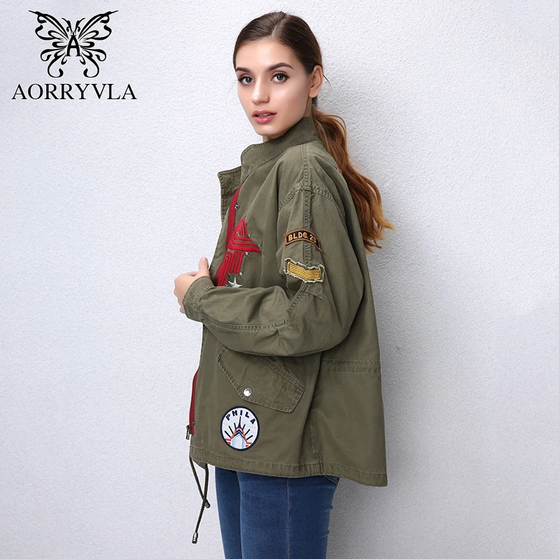 AORRYVLA New Fashion Women's Basic Jackets Autumn 2017 Cotton Full Sleeve Embroidery Rivet Regular Length Casual Women Jacket