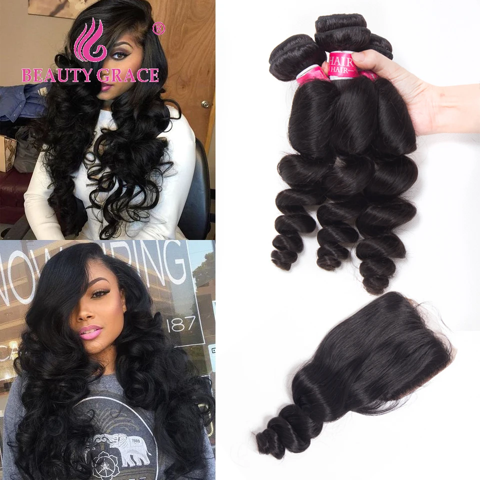Beauty Grace Brazilian Hair Weave Loose Wave Bundles With Closure