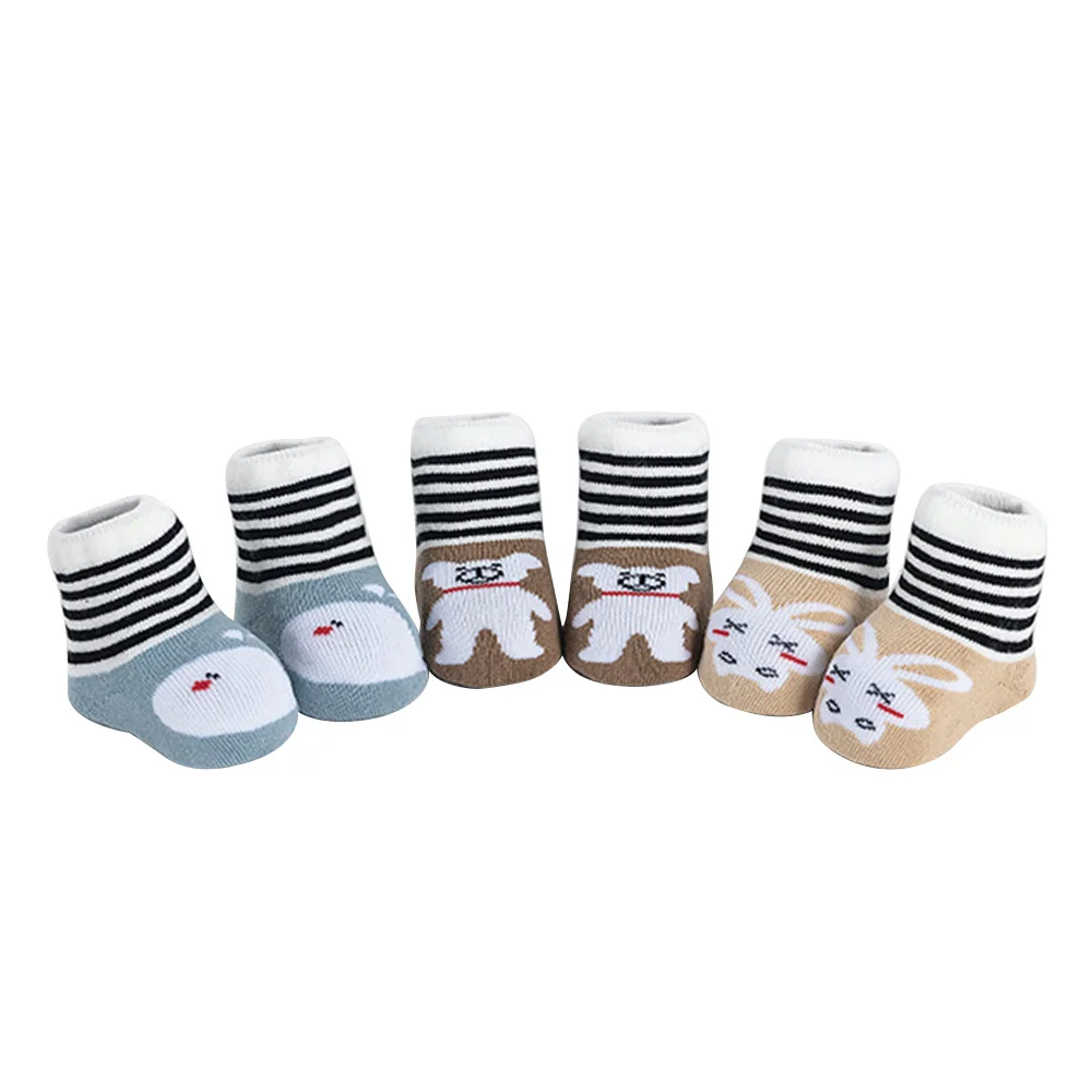 Autumn Winter Newborn Indoor Floor Sock 0-3Years Baby Socks 3 Pairs Soft Toddler Cotton Thick Loose Mouth Cartoon |