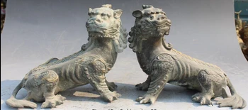 

bi001654 8" Old Chinese Bronze Evil spirits Foo Fu Dog Guardion Lion PiXiu Beast Statue
