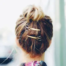 2pcs Women Funny Scissor Hair Clips Girls Plated Silver Gold Hairpin Fashion Pretty Korean Hair Accessories Headpiece Barrettes