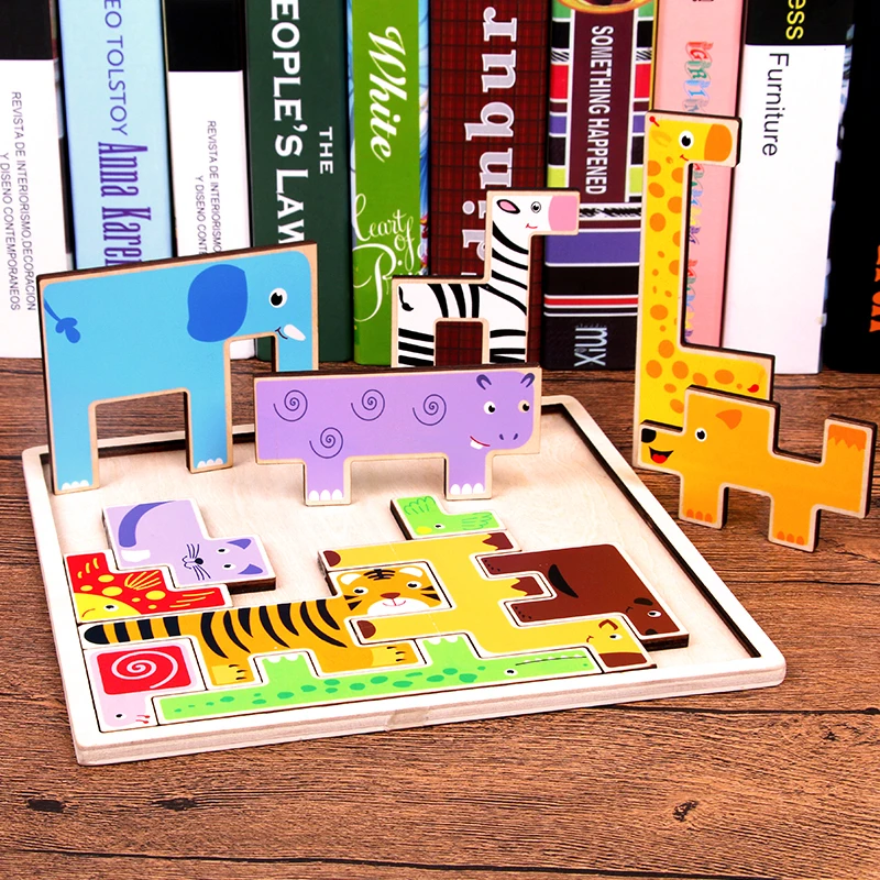 Kids 3D Puzzle Jigsaw Wooden Toys Cartoon Animals Puzzles Child Educational Toy for Children Tangram Jigsaw Board