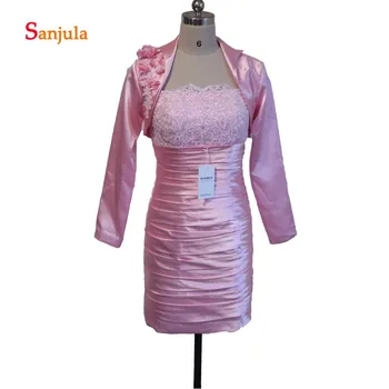 

Strapless Mother of the Bride Dresses with Jacket Three Quarter Sleeve Lace Formal Dress for Women Knee Length Short D46