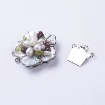 

Pandahall 1set Flower Black Shell Box Clasp Multi-Strand Clasps with Pearl Gemstone and Brass Findings DIY Jewelry Making