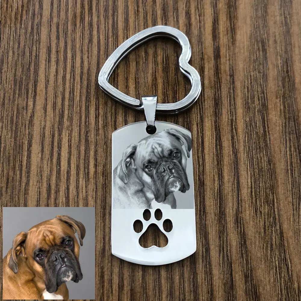 

Personalized Custom DIY Dog Tag Photo Keychain Stainless Steel Engraved Photograph Key chain For Love Dog People Dog Keepsake