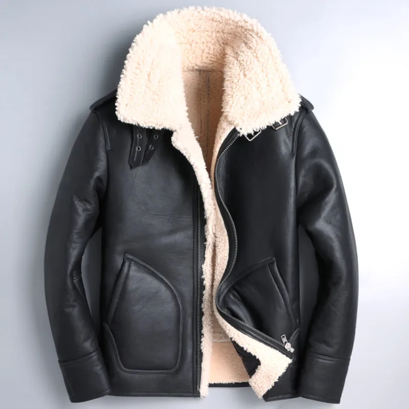 

HARLEY DAMSON Black Men Military B3 Bomber Pilot Leather Jacket Plus Size XXXL Genuine Thick Warm Russian Aviator Leather Coat