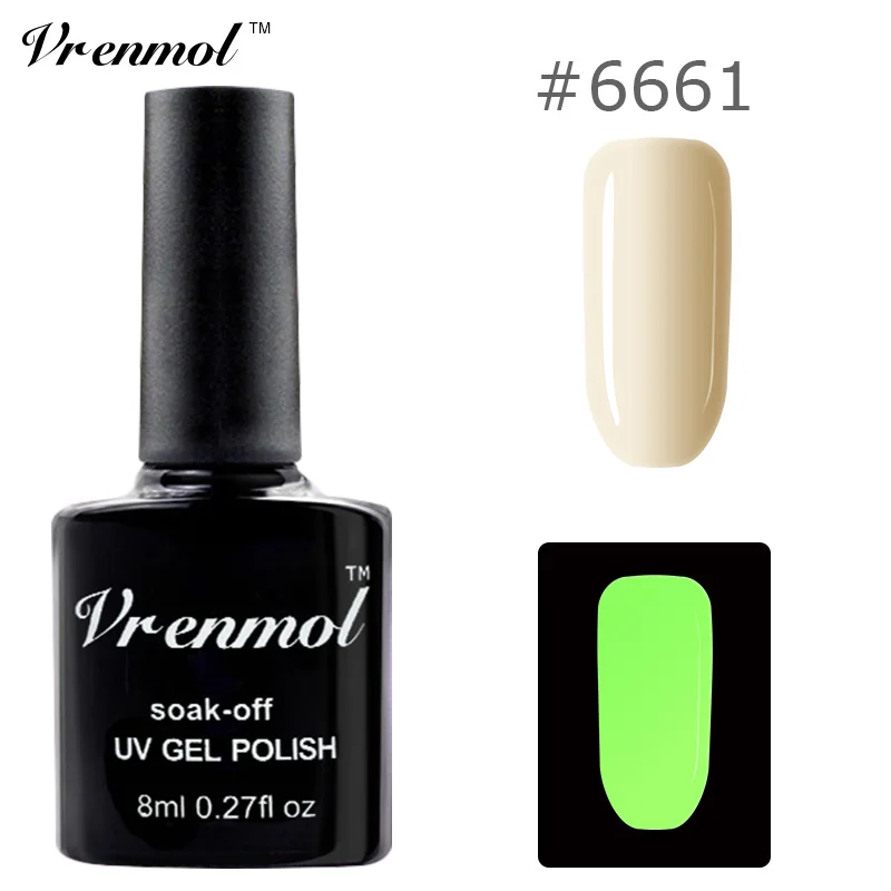 

Vrenmol Nude Colors Fluorescent Luminous Nail Gel Polish Glow In Dark UV Gel Varnish Soak Off Semic Permanent Lacquer for Party
