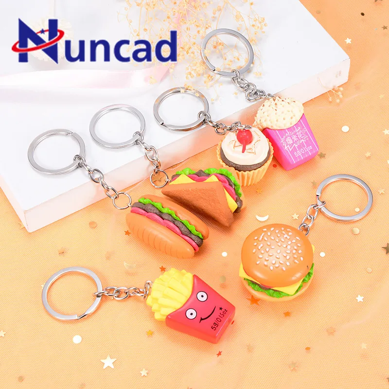 

Simulation Food Hamburger Popcorn French Fry Key Chain Pendant Automobile Key Ring Accessories Originality Small Pendant Gift