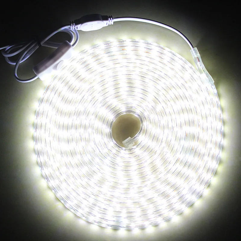 US $7.07 SMD 5050 AC 220V LED Strip With Switch Waterproof LED Strip Light 220 V LED Strip 220V Led Tape White 3m 5m 10m 15m Led Ribbon