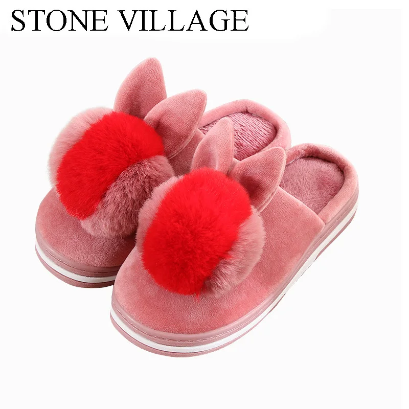 Lovely Rabbit Plush Ball Women Slippers Shoes Winter Warm Cotton Home Slippers Indoor Slippers Non-Slip Cotton Flats Shoes Woman Lovely Rabbit Plush Ball Women Slippers Shoes Winter Warm Cotton Home Slippers Indoor Slippers Non-Slip Cotton Flats Shoes Woman