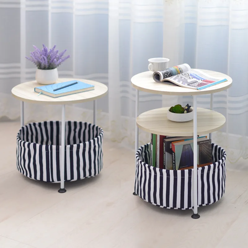  Height Adjustable Coffee Table 2 and 3 Layers Small Round Bedside Table with Storage Basket for liv