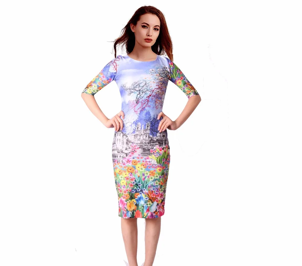 Модное женское платье размера плюс, 29 стилей, цветочный принт, круглый вырез, для работы, бизнеса, повседневные платья, облегающие платья, Vestidos 106