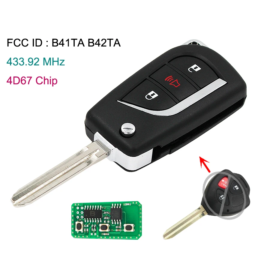 Обновленный Флип дистанционный брелок для Toyota Camry Corolla Hilux 3 кнопки 4D67 чип 433,92 МГц FCC ID: B41TA B42TA