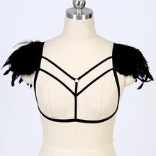 Перо привязной ремень на плечо для Для женщин грудной Бандаж Нижнее белье Бюстгальтер портупея 90-х девочек Slave Хеллоуин Клубные вечерние танцевальные рейв