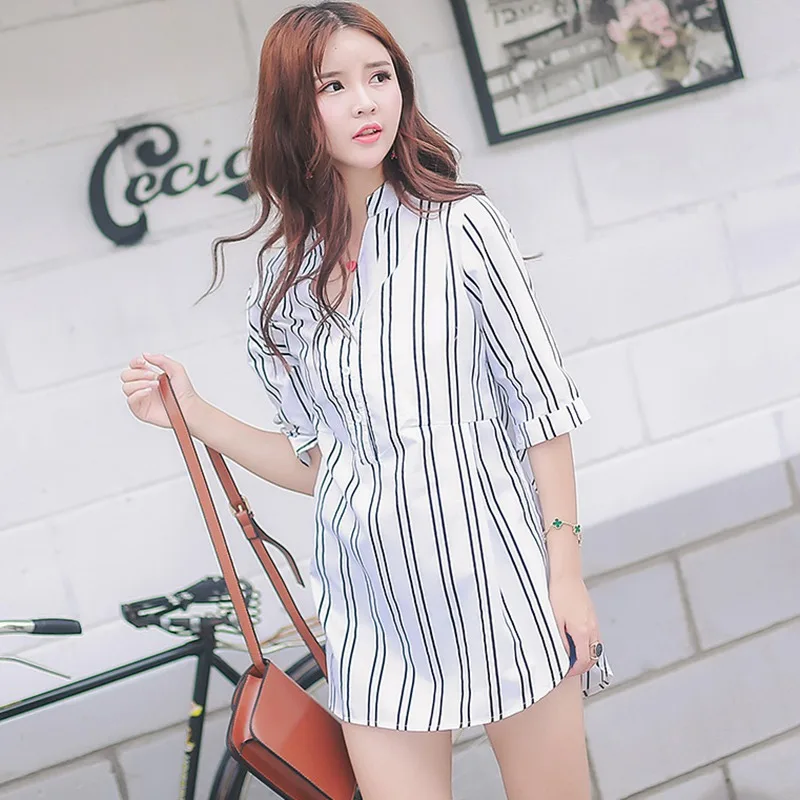 

Z Summer Dress Women Striped Print Shirt Vestidos Casual Slim Dress Vestidos Plus Size Casual Dresses Women's clothing M-4XL