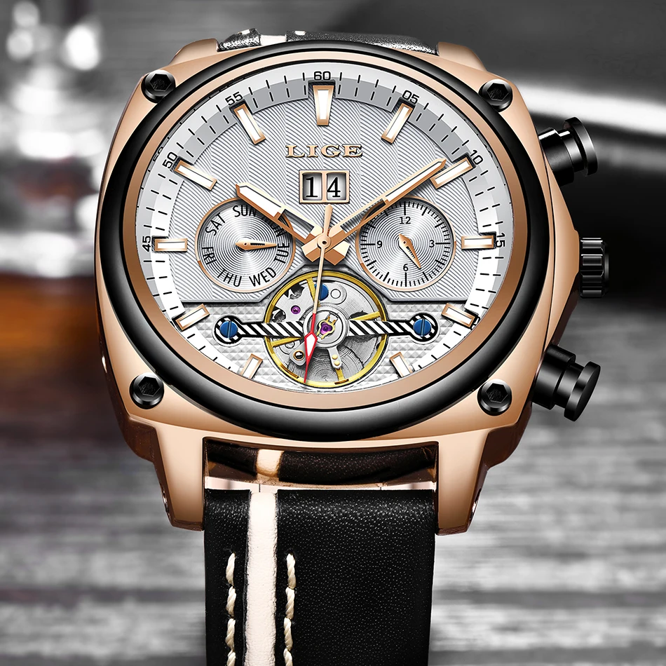 جديد ييج رجل الساعات العلامة التجارية الأعلى جلدية فاخرة الرياضة التلقائي ووتش كبير الطلب للماء الميكانيكية ووتش Relogio Masculino