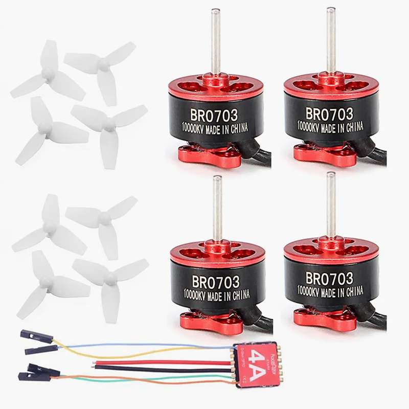 

New Arrival 4X Racerstar 0703 BR0703 10000KV 1-2S Motor + Star4 4A 1S Blheli_S Dshot600 ESC + 40mm 1.5 Inch Prop For RC Modles