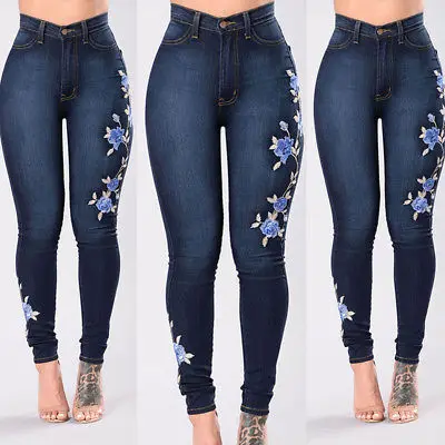 Embroidery Jeans Women Skinny Ripped Pants High Waist Stretch Slim Pencil Pants Denim Trousers Embroidery Jeans Women Skinny Ripped Pants High Waist Stretch Slim Pencil Pants Denim Trousers