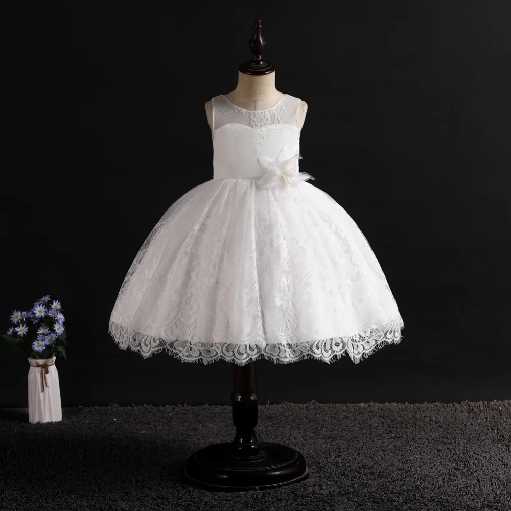 

2019 New White Flower Girl Wedding Dress Kid Girls Birthday Party Ceremony Formal Ball Gown For 3-14Year Children Princess Dress