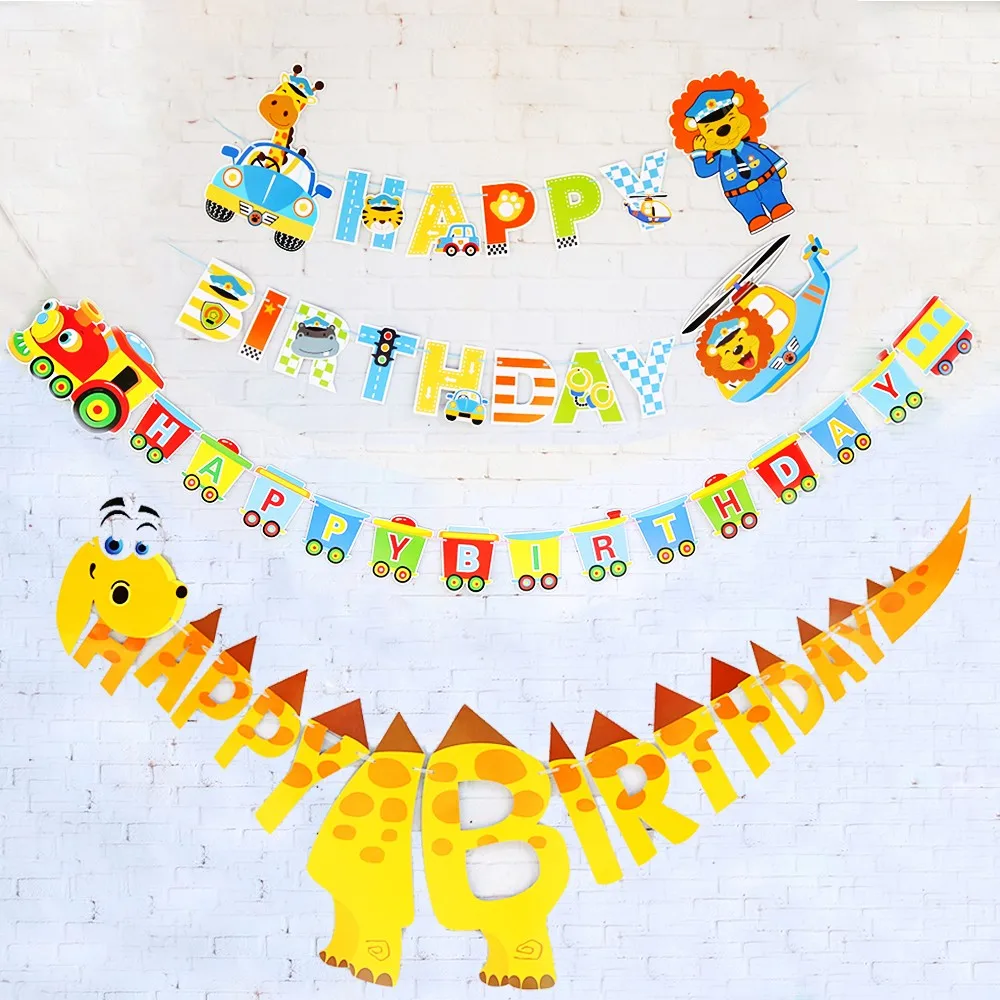 

Jungle Animals Happy Birthday Banner Cartoon Dinosaur Letters flags Bunting Garland for kids Birthday Party Decoration Supplies
