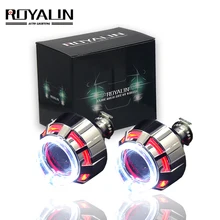ROYALIN Mini Bi Xenon Projector Lens LED DRL Angel Eyes Double Halo Rings For Motorcycle Auto Head Light H4 H7 Use H1 bulbs 2.0 ROYALIN Mini Bi Xenon Projector Lens LED DRL Angel Eyes Double Halo Rings For Motorcycle Auto Head Light H4 H7 Use H1 bulbs 2.0