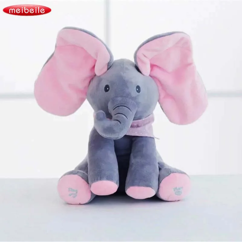 

30cm Play Electric Music Elephant Peek a boo Plush Soft Toy Animal Stuffed Doll Play Hide Seek Cute Educational Toy