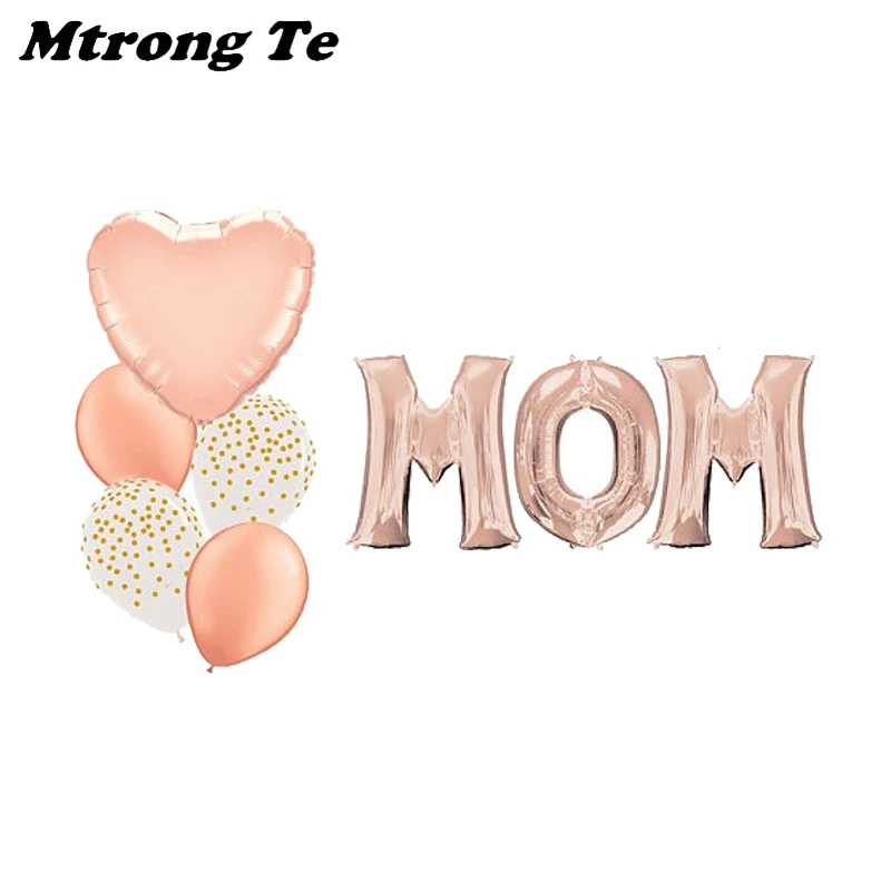 

1set 16'' Rose Gold MOM letters Heart Shape Balloon Mother's Day Decoration Helium Balloon inflatable air ball party supplies