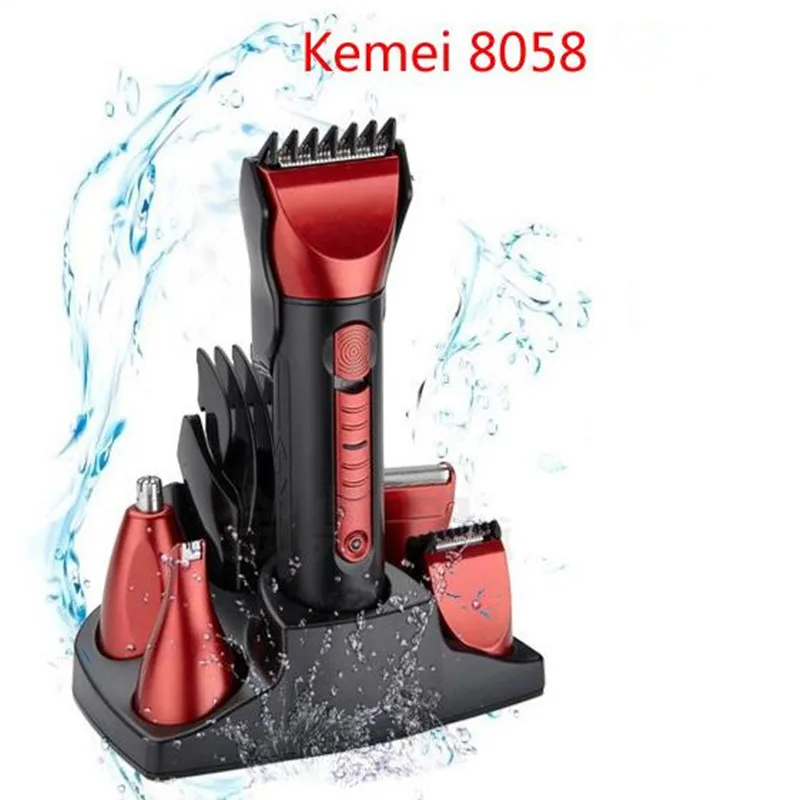 KEMEI 5 IN1 Trimmer Barber Salon Hair Cutting Kit Electric Washable