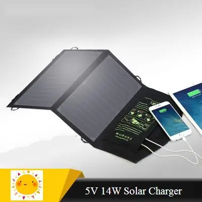 

Solar Charger 5V 14W SunPower High Efficiency Monocrystallie Solar Cell panel Charger Dual USB For Iphone Xiaomi Huawei etc