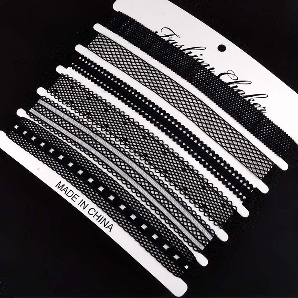 6pcs/Set Gothic Black Fishnet Mesh Velvet Tattoo Lace Collar Choker Necklace