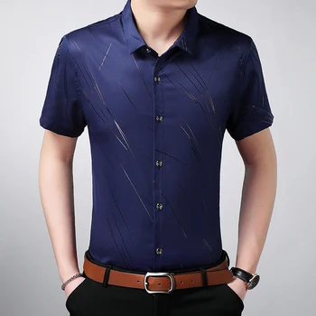 

2018 Summer New Men's Shirt Brand Luxury Men Cotton Short Sleeves Dress Shirt Turn-down Collar Cardigan Shirt Men Clothes