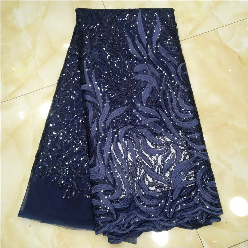 

2019 New Design Nigerian Lace Latest African Lace 2019 Bridal Lace Fabric Navy Blue African High Quality Sequins Lace Fabric