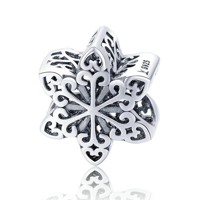 Зимний стиль, 925 пробы, серебряный, элегантный, красивый, снежинка, бисер, подвеска, подходит к оригиналу, Пандора, браслет, ювелирные изделия с бриллиантами