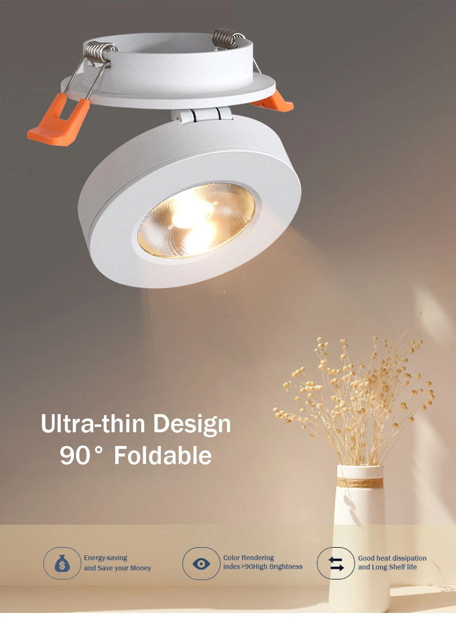 Lâmpada do Teto para Baixo Construído em Luz do Ponto Dobrável e 360 3 W e 5 W e 7 W e 12 w Slim Led Embutido Graus Rotatable Cob Recesso Downlight 3 dobrável e 360 graus rotatable construído em