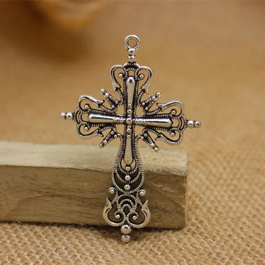 

PULCHRITUDE 10pcs Hollow Filigree Religious Cross Charms Pendants Metal Zinc Trendy Jewelry Cross for Jewelry Making 42*63mm