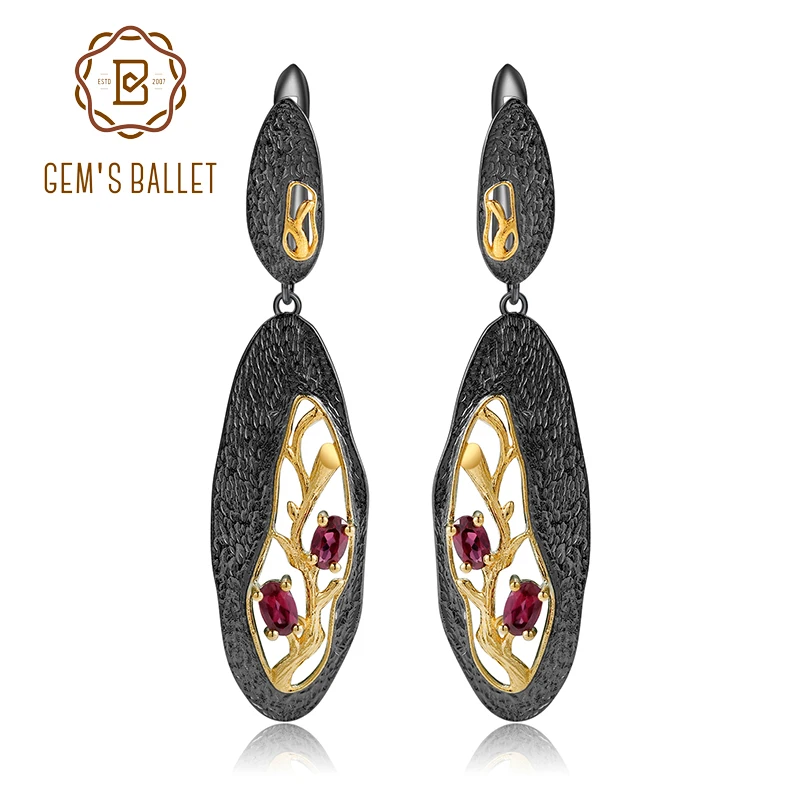 Женские серьги подвески ручной работы GEM'S BALLET из родолита и граната 1 26ct