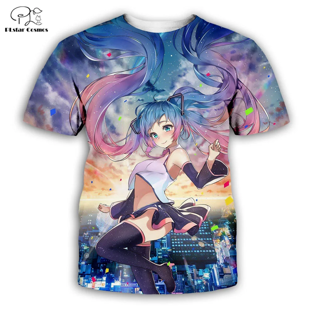 

PLstar Cosmos t shirts summer men/womens t-shirt fashion top tees boy for girl Anime Hatsune Miku 3D printed shirts Free shippin