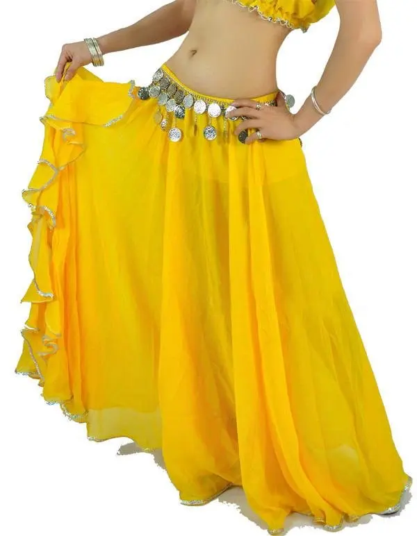 Мода/горячая новинка сексуальный костюм для танца живота серебристое окаймление танцевальная юбка 8 цветов(без пояса - Цвет: Yellow