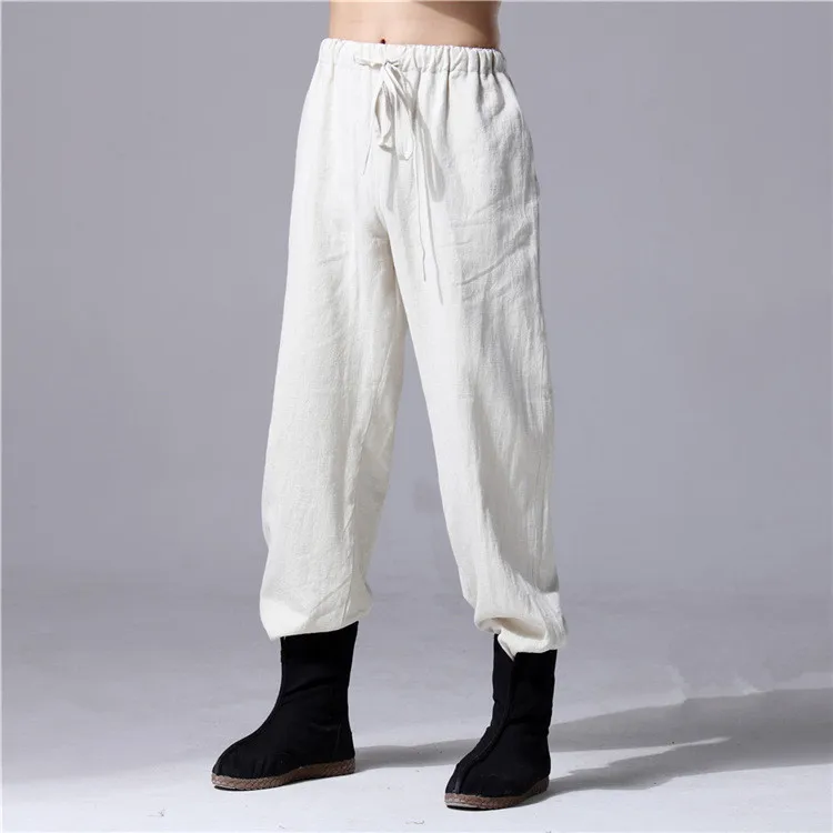Большие размеры, M-6XL, модные длинные мужские брюки, галстук на талии, хлопок, лен, Новые повседневные однотонные брюки, брюки на пуговицах