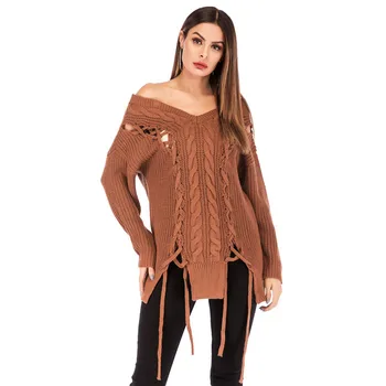 

Knitted Sexy V Neck Hollow Out Boho Fringe Sweater for Women Kawaii Ladies Bohemian Tassel See Through Pullover Jumper Oversized