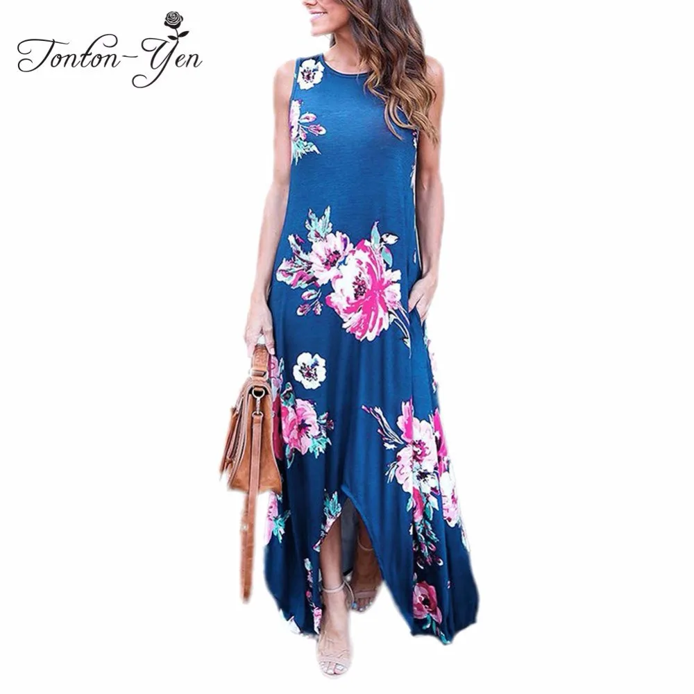 

2018 Summer Women Dress Long Beach Dress Big Sizes Irregular Beach Clothing Femme Plus Size Long Dresses Summer Flower Sundress
