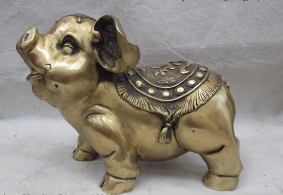 

USPS to USA S0255 Chinese Brass Copper Feng Shui Wealth Money Hannaford Pig statue B0401