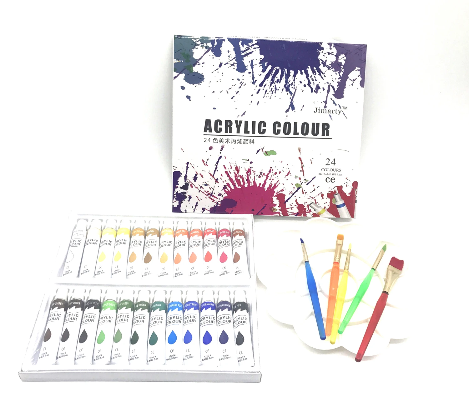 

24Colors 12ML/Tube Acrylic Paint set color with 5paint brushes palette Art Painting paint fabric Drawing supplies