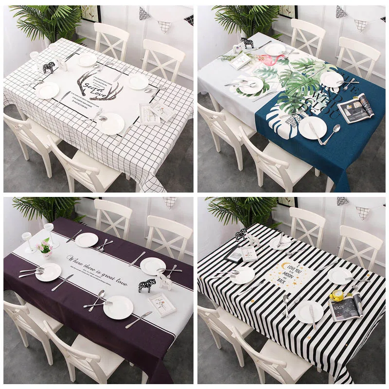 

Simple Style Tablecloth Print oilcloth Waterproof White Table Cover For Kitchen Home Decor Linen Rectangular Table Cloth 1 PC