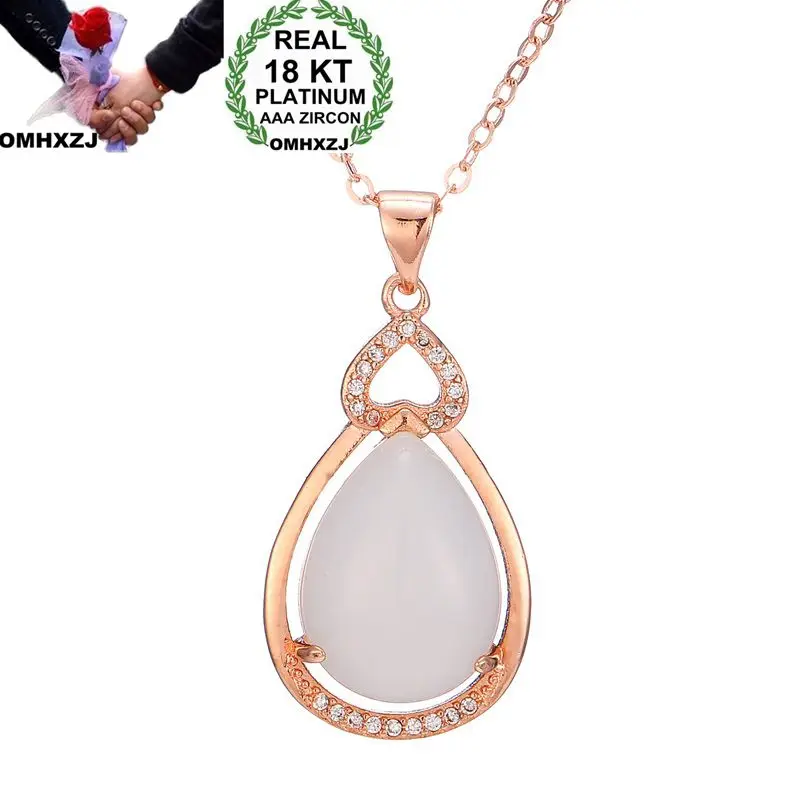 

OMHXZJ Wholesale European Fashion Woman Girl Party Wedding Gift Chalcedony AAA Zircon 18KT Rose Gold Pendant Necklace NA138