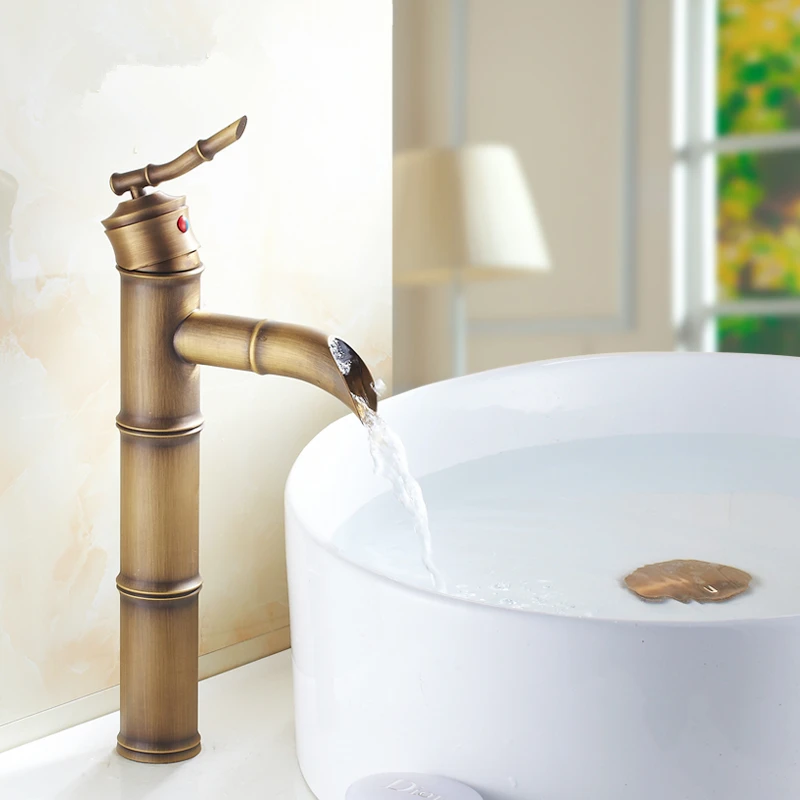 Fashion Faux Bamboo Design Antique Brass Finish Bathroom Basin Faucet