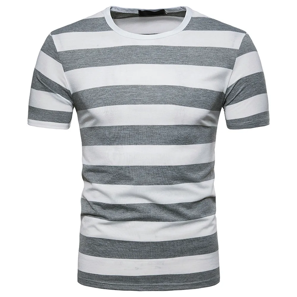 New Fashion Summer t shirt Men's Summer Casual Stripe Round Neck