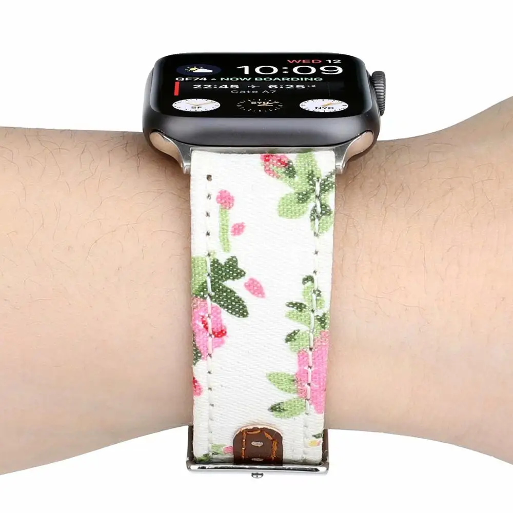 Новый кожаный ремешок для Apple Watch band 4 44/40 мм спортивный браслет с цветочным